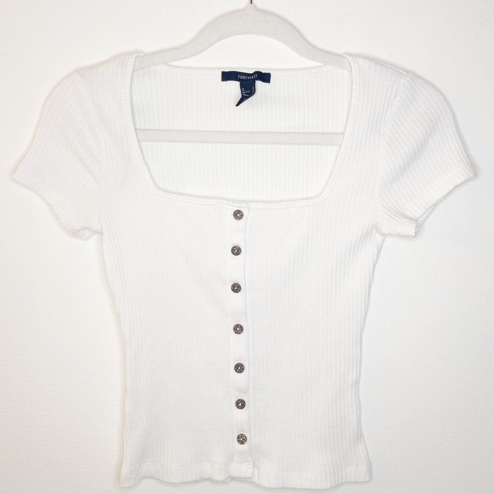 Forever 21 White Button up Crop Top
